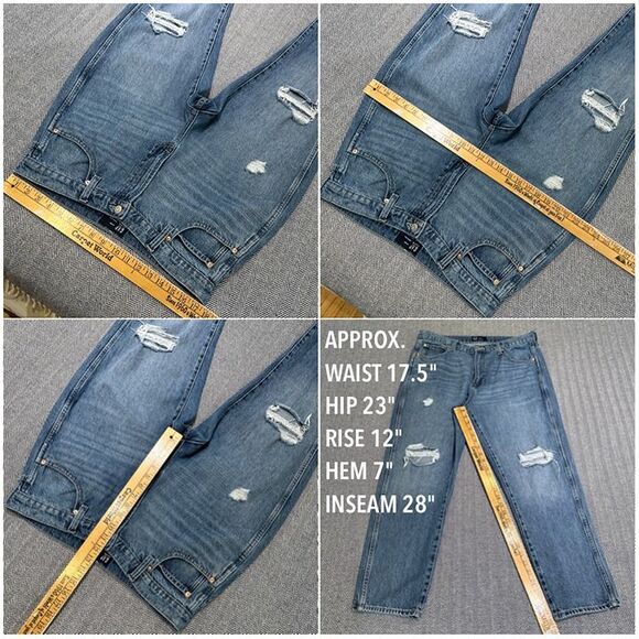 GAP Rigid Cotton Mom Jeans Cropped Ankle Distressed Vintage Wash Ripped Knees 14 - Picture 12 of 12